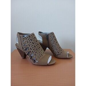 Vince Camuto Cut Out Nubuck Leather Heeled Sandals Emberla Goldie Brown Sz 10M